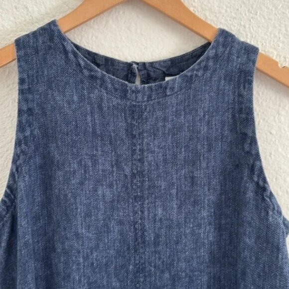Studio 412 100% Linen Denim Blue Sleeveless Lagenlook A-Line Knee Length Dress - Picture 4 of 8